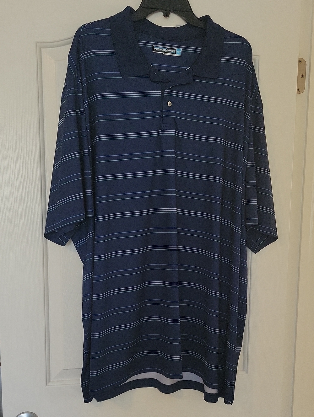 Roundtree & Yorke Navy and Light Blue Striped Performance Polo